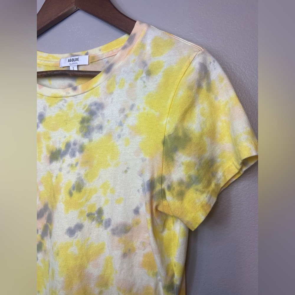 AGOLDE Linda Tie Dye Boxy Tee yellow black white crop relaxed comfortable bright - Picture 9 of 14